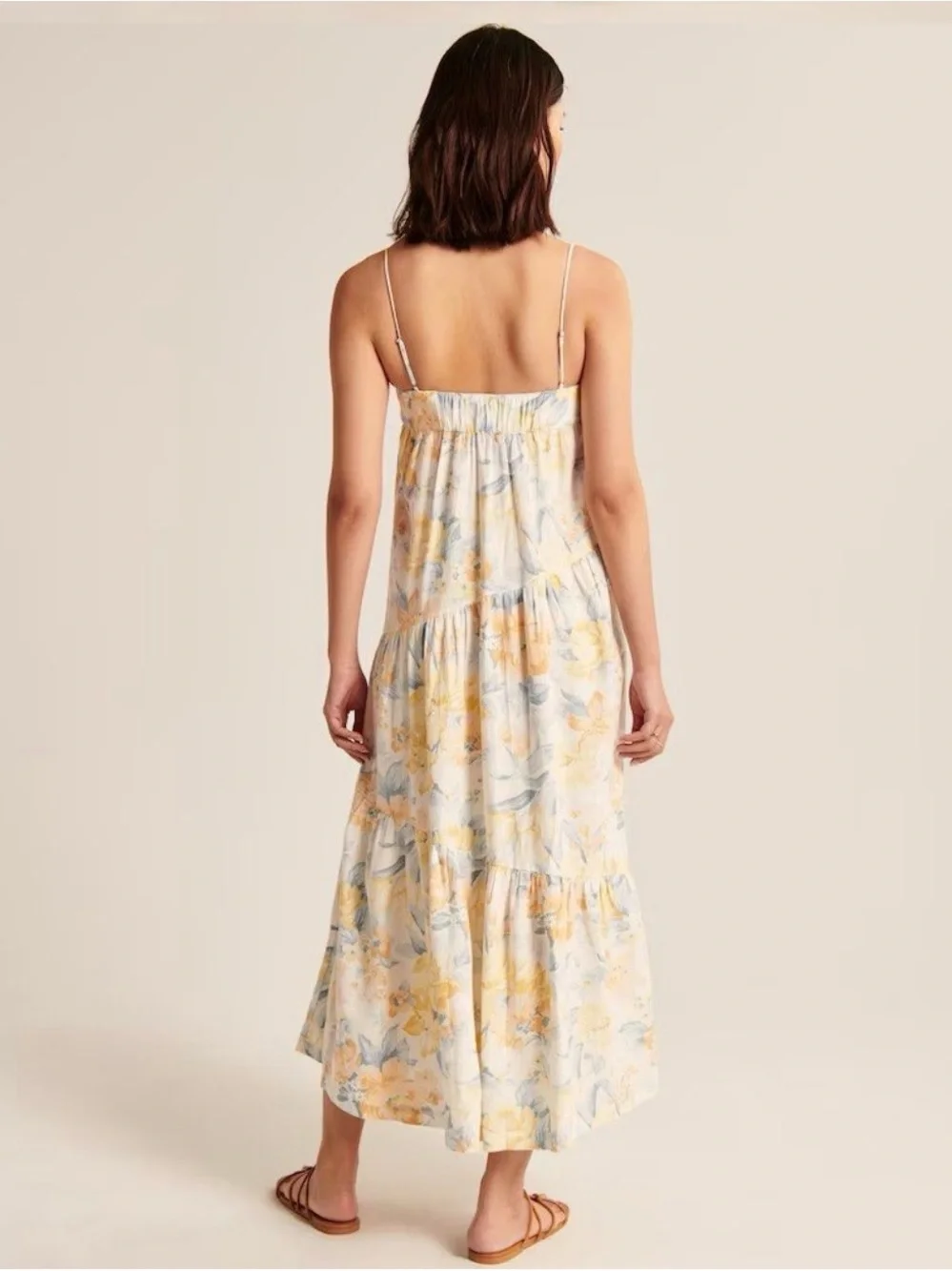 Abercrombie & Fitch Yellow Floral Spaghetti-Strap Maxi Dress